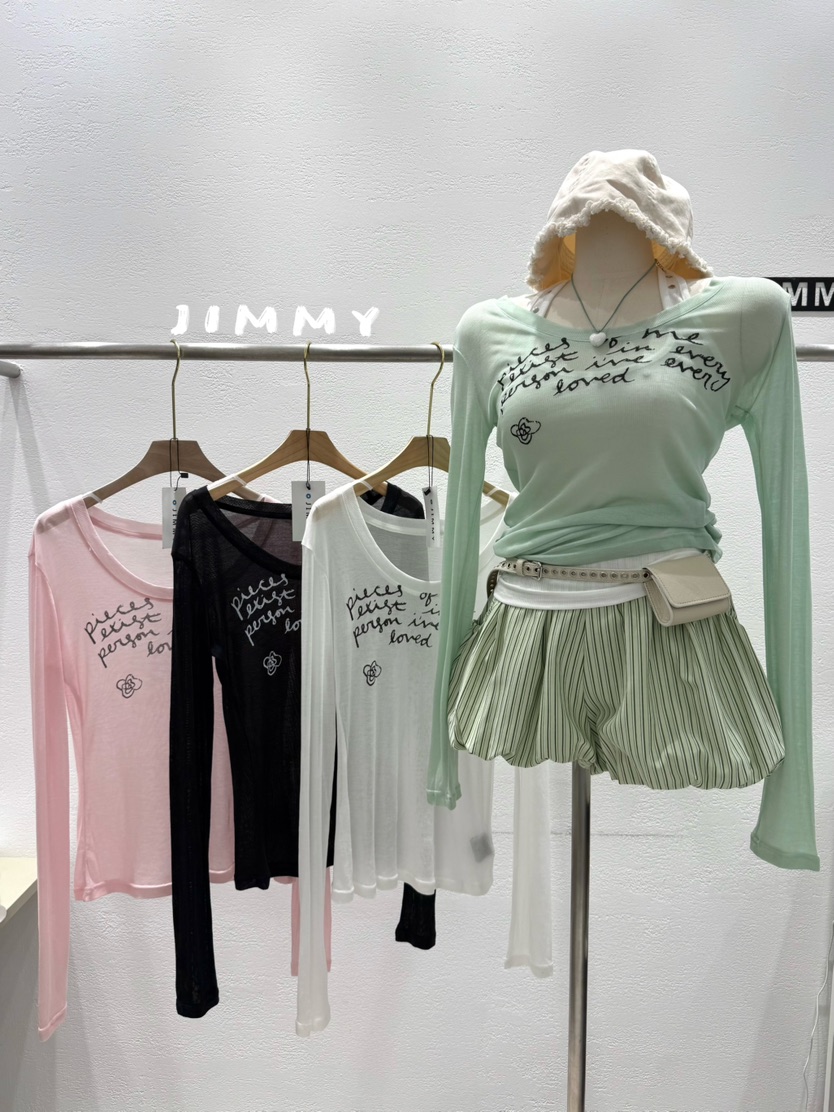JIMMY韓國直郵實拍女士新款26春夏推薦休閑人氣長袖T恤透明JIMMY/REMAKE長袖T恤