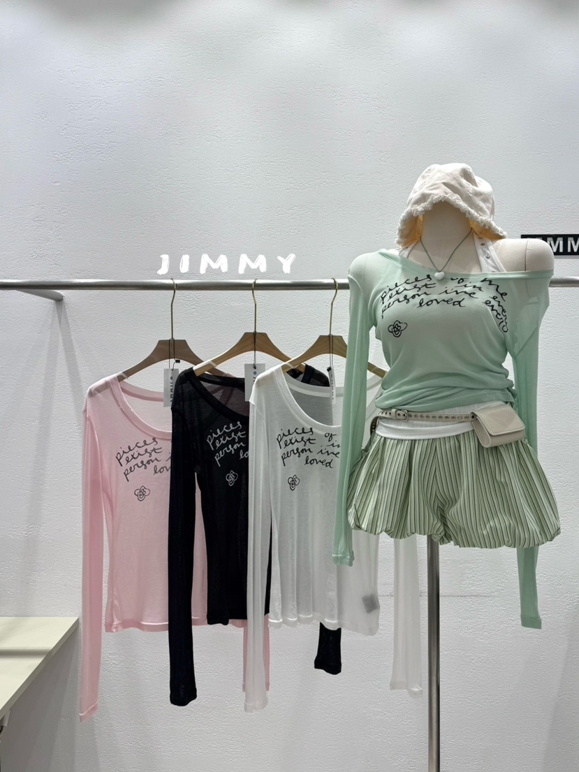JIMMY韓國直郵實拍女士新款26春夏推薦休閑人氣長袖T恤透明JIMMY/REMAKE長袖T恤