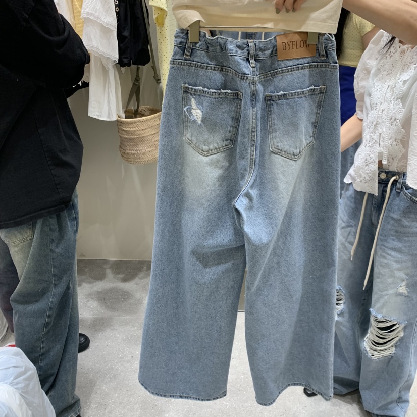 BY FLOW韓國直郵實拍女裝新品推薦人氣職業牛仔褲系帶復古BY FLOW牛仔褲