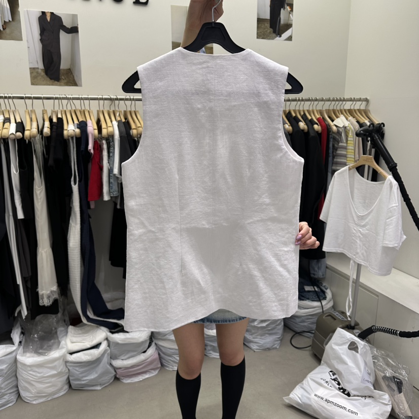 VIVEL韓國代購女裝新款熱賣推薦職業休閑26春夏時尚馬甲亞麻VIVEL馬甲