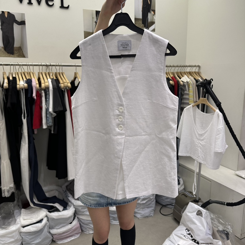 VIVEL韓國代購女裝新款熱賣推薦職業休閑26春夏時尚馬甲亞麻VIVEL馬甲圖色1