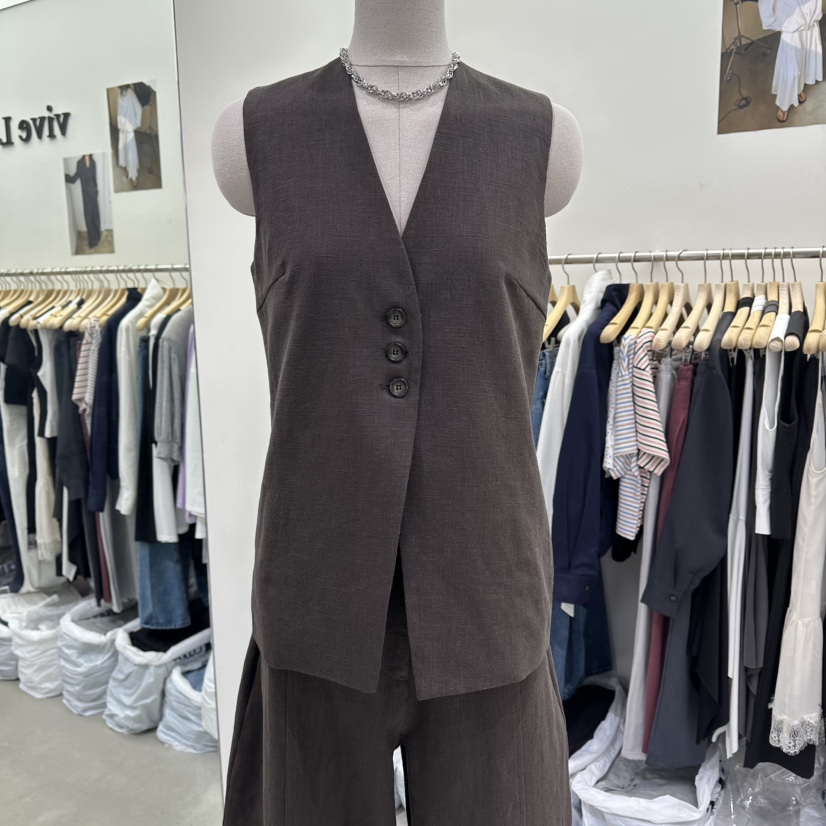 VIVEL韓國代購女裝新款熱賣推薦職業休閑26春夏時尚馬甲亞麻VIVEL馬甲圖色2