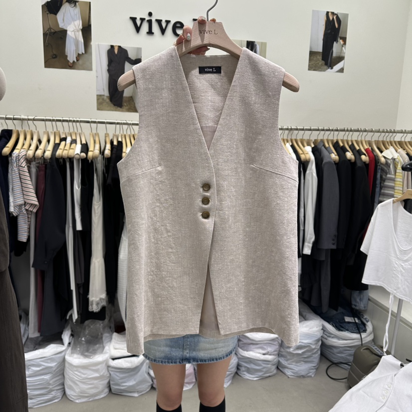 VIVEL韓國代購女裝新款熱賣推薦職業休閑26春夏時尚馬甲亞麻VIVEL馬甲圖色3