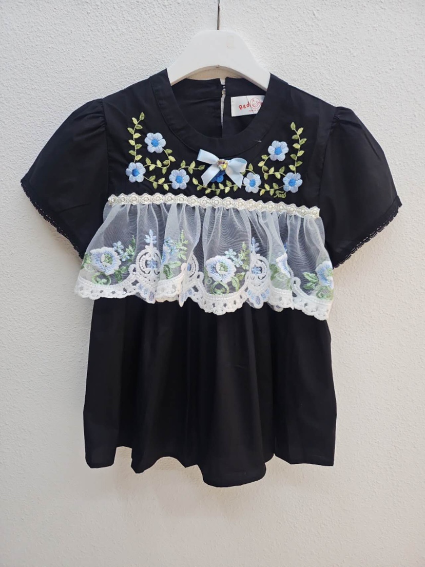 REDPIG韓國代購女裝新款26春夏人氣熱賣職業襯衫蕾絲衫刺繡Red Pig襯衫/蕾絲衫圖色2