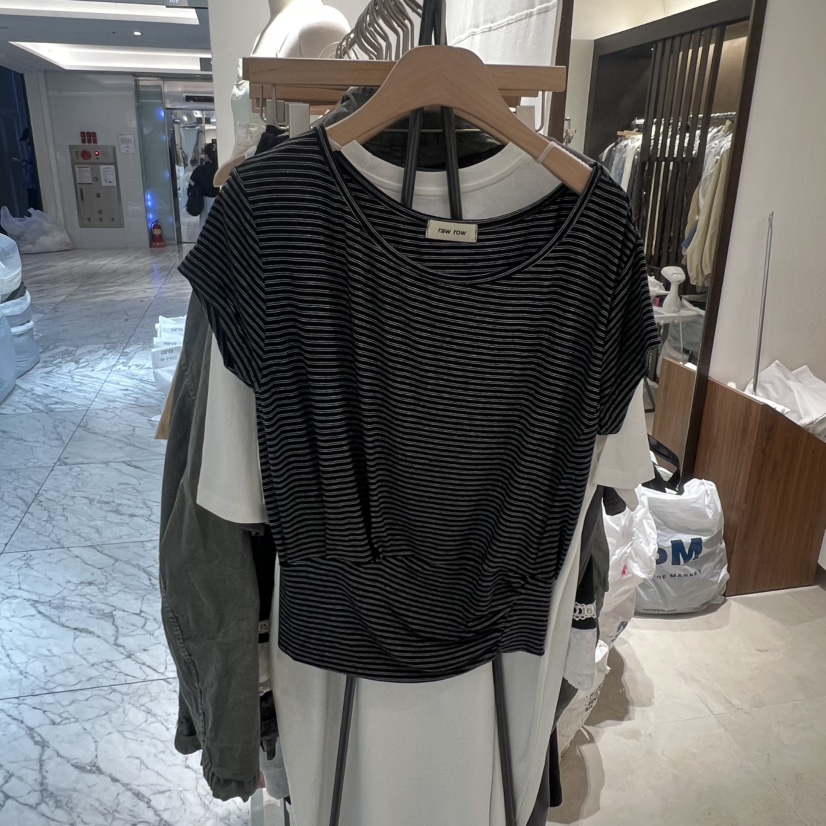 RAWROW韓國東大門代購女士新品休閑人氣時尚熱賣26春夏T恤條紋RAWROWT恤圖色2