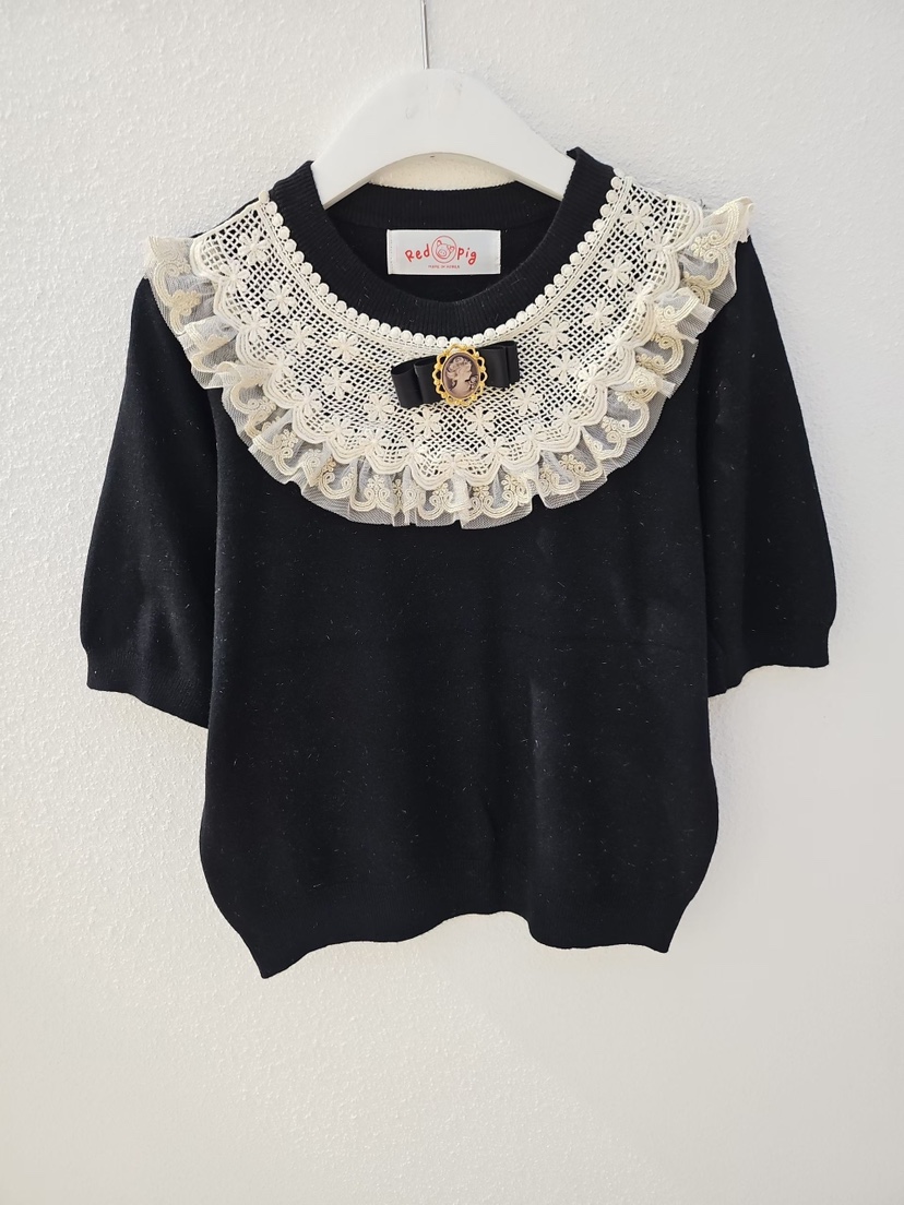 REDPIG韓國直郵實拍女裝新款推薦熱賣26春夏針織衫U領蕾絲Red Pig針織衫圖色1