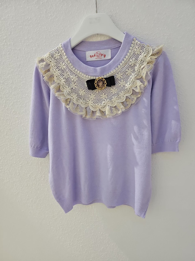REDPIG韓國直郵實拍女裝新款推薦熱賣26春夏針織衫U領蕾絲Red Pig針織衫圖色2