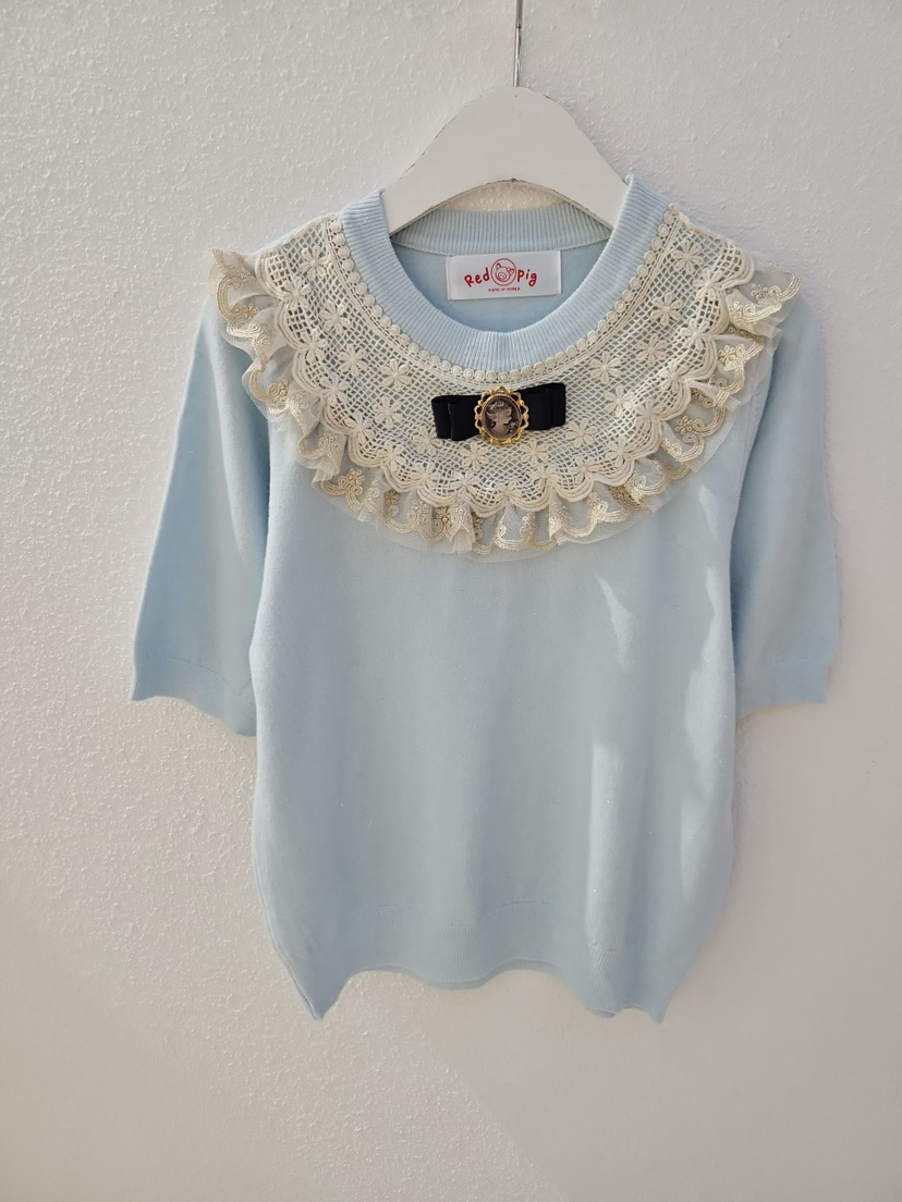 REDPIG韓國直郵實拍女裝新款推薦熱賣26春夏針織衫U領蕾絲Red Pig針織衫圖色3