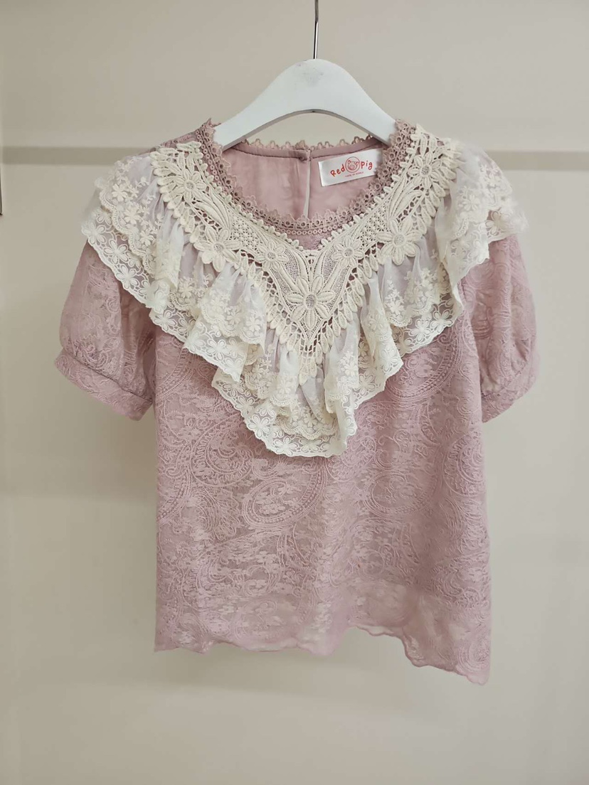 REDPIG韓國直郵女裝新品人氣26春夏推薦休閑襯衫蕾絲衫刺繡Red Pig襯衫/蕾絲衫圖色1