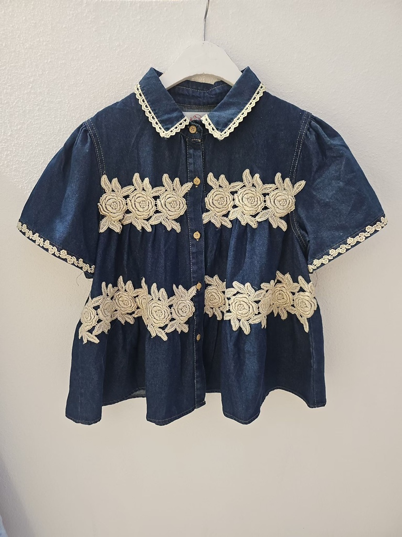 REDPIG韓國代購女裝新款26春夏職業休閑人氣襯衫蕾絲衫刺繡Red Pig襯衫/蕾絲衫圖色2