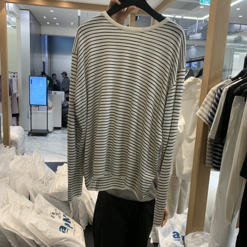 OBJECT韓國東大門代購女士新品熱賣職業休閑26春夏長袖T恤條紋OBJECT長袖T恤圖色1