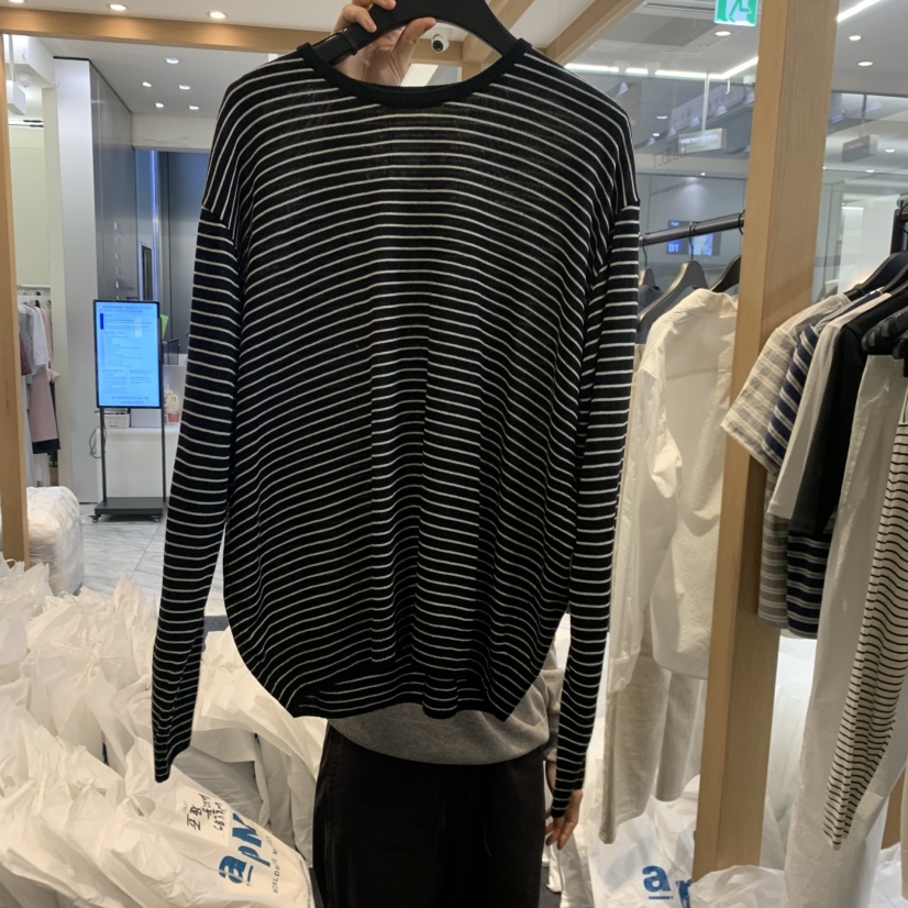 OBJECT韓國東大門代購女士新品熱賣職業休閑26春夏長袖T恤條紋OBJECT長袖T恤圖色2