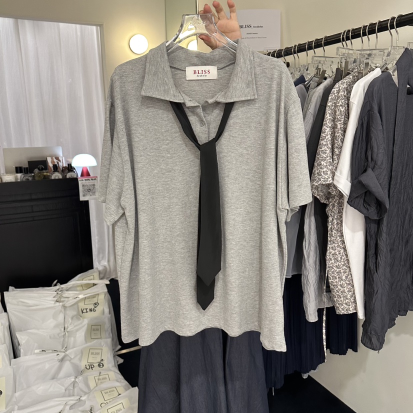 BLISS韓國直郵女士新款人氣26春夏推薦時尚襯衫蕾絲衫含領帶BLISS襯衫/蕾絲衫圖色2