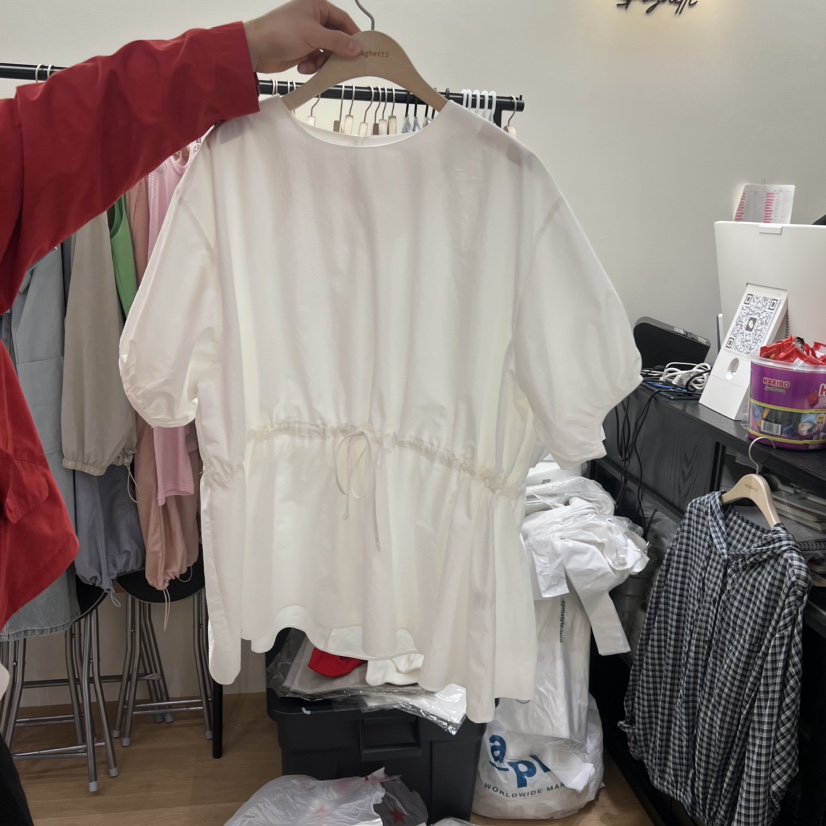 SPAGHETTI韓國直郵實拍女士新品熱賣人氣推薦襯衫蕾絲衫棉質spaghetti襯衫/蕾絲衫圖色1