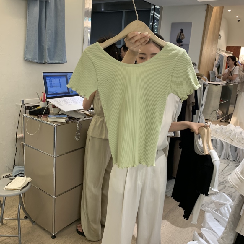 W AND J韓國東大門直郵女士新款休閑時尚熱賣26春夏T恤羅紋W AND JT恤