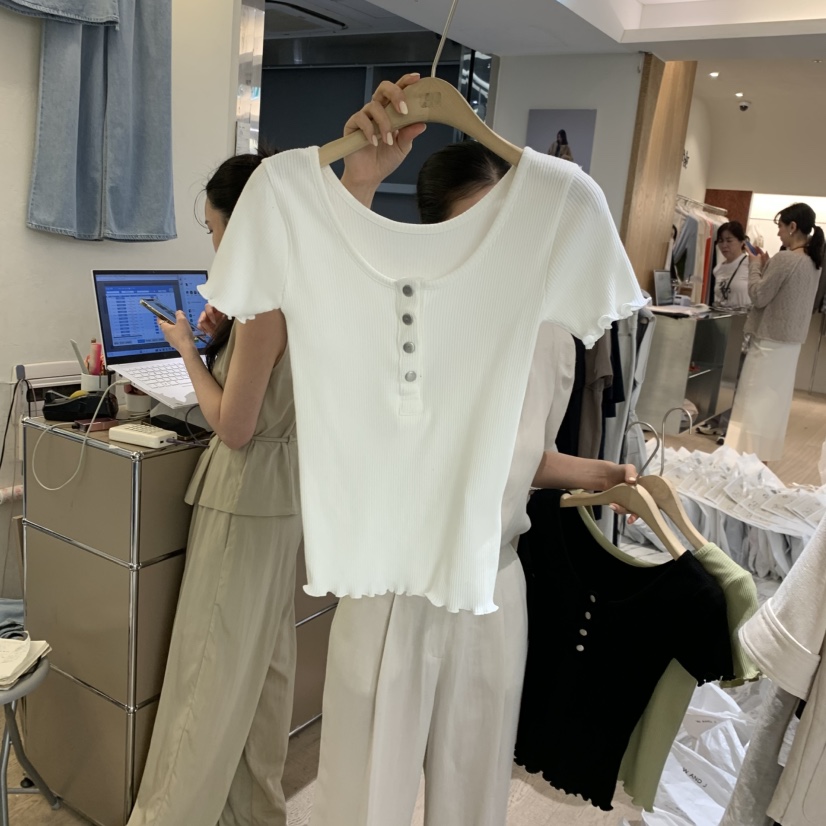 W AND J韓國東大門直郵女士新款休閑時尚熱賣26春夏T恤羅紋W AND JT恤圖色3