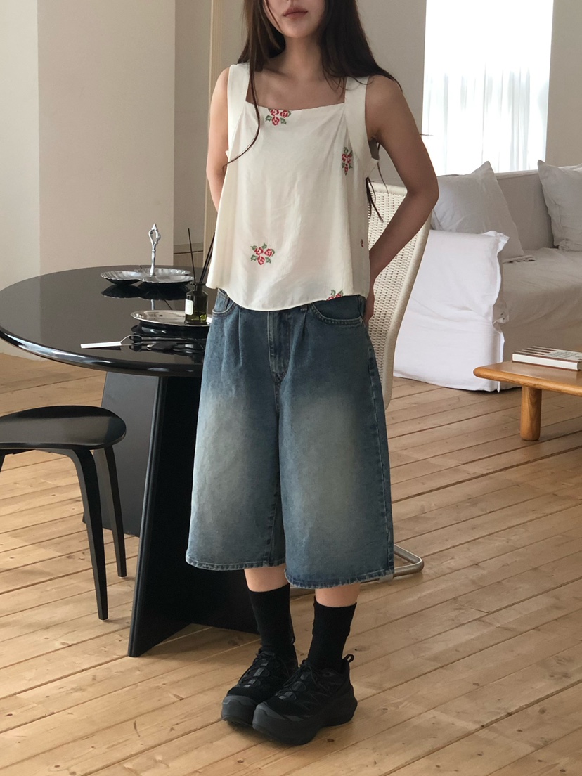 ONDO-P韓國直郵實拍女裝新款推薦休閑熱賣時尚吊帶背心刺繡ONDO-P吊帶/背心