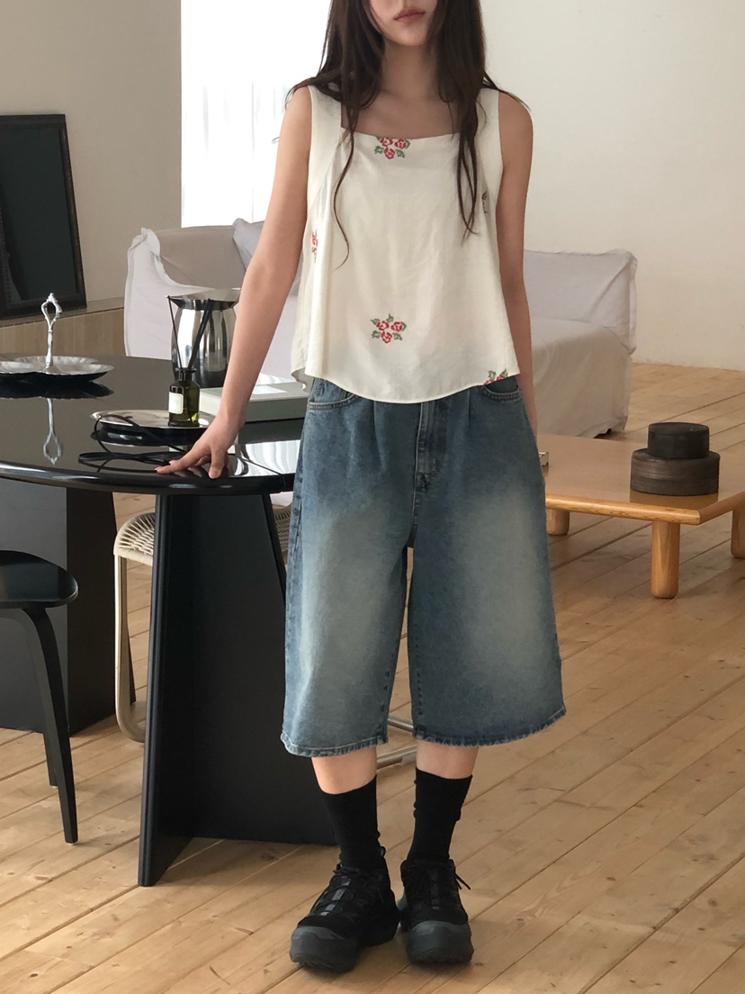 ONDO-P韓國直郵實拍女裝新款推薦休閑熱賣時尚吊帶背心刺繡ONDO-P吊帶/背心