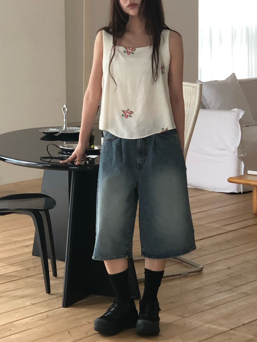 ONDO-P韓國直郵實拍女裝新款推薦休閑熱賣時尚吊帶背心刺繡ONDO-P吊帶/背心