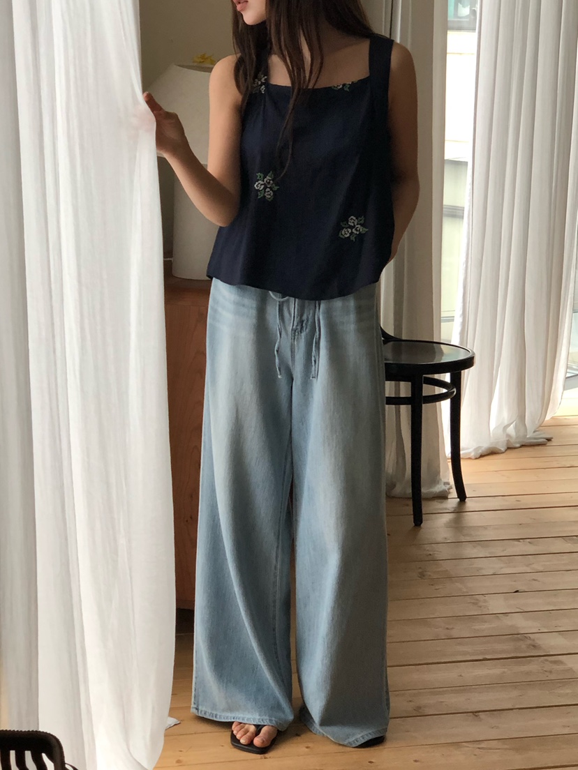 ONDO-P韓國直郵實拍女裝新款推薦休閑熱賣時尚吊帶背心刺繡ONDO-P吊帶/背心