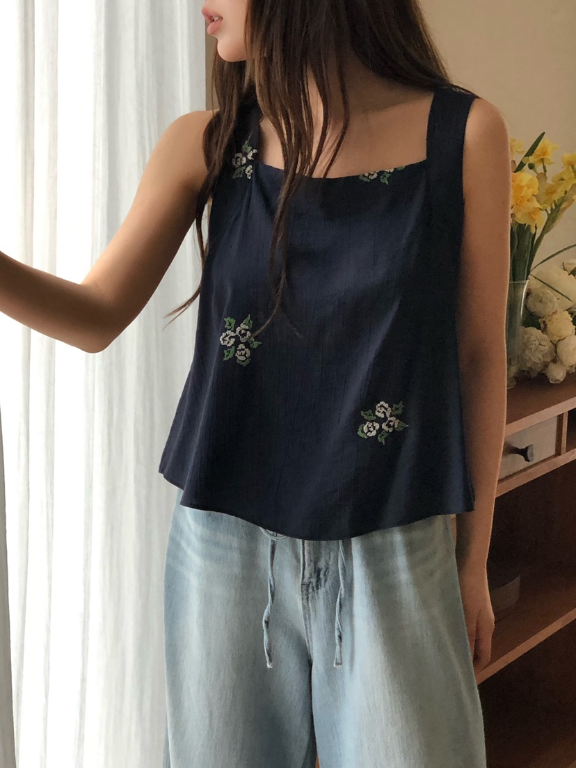 ONDO-P韓國直郵實拍女裝新款推薦休閑熱賣時尚吊帶背心刺繡ONDO-P吊帶/背心圖色2