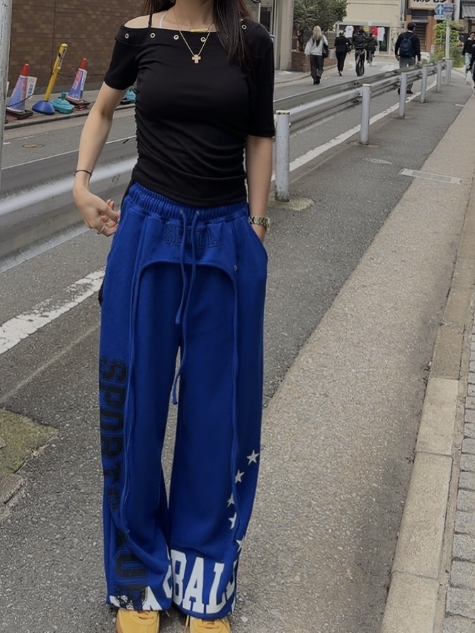 PALETTE-Q韓國直郵女裝新款人氣26春夏休閑褲闊腿褲條紋PALETTE-Q休閑褲