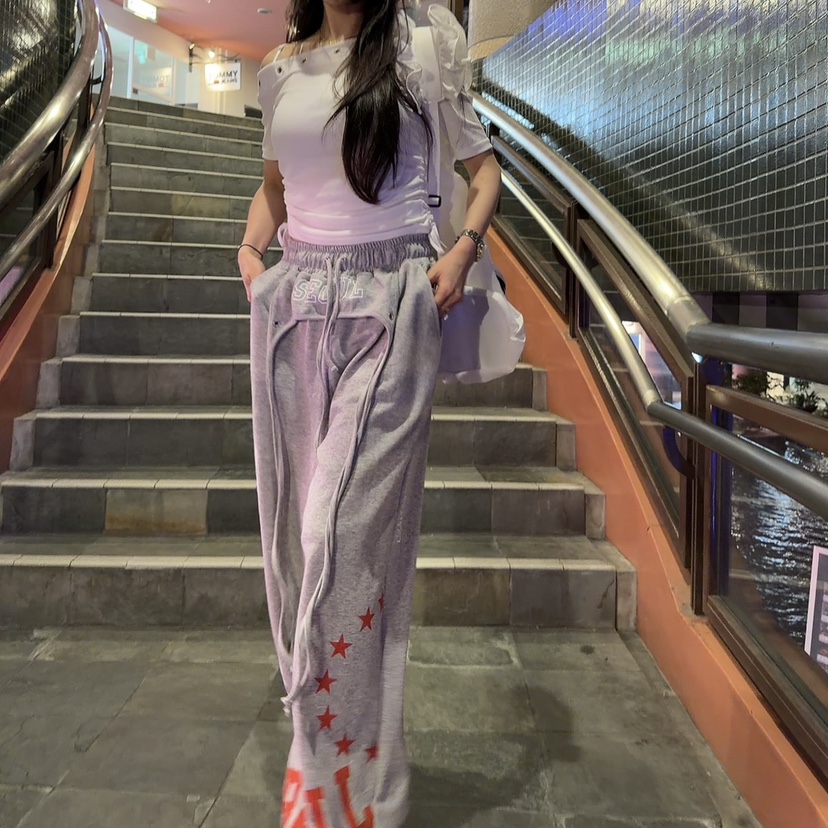 PALETTE-Q韓國直郵女裝新款人氣26春夏休閑褲闊腿褲條紋PALETTE-Q休閑褲