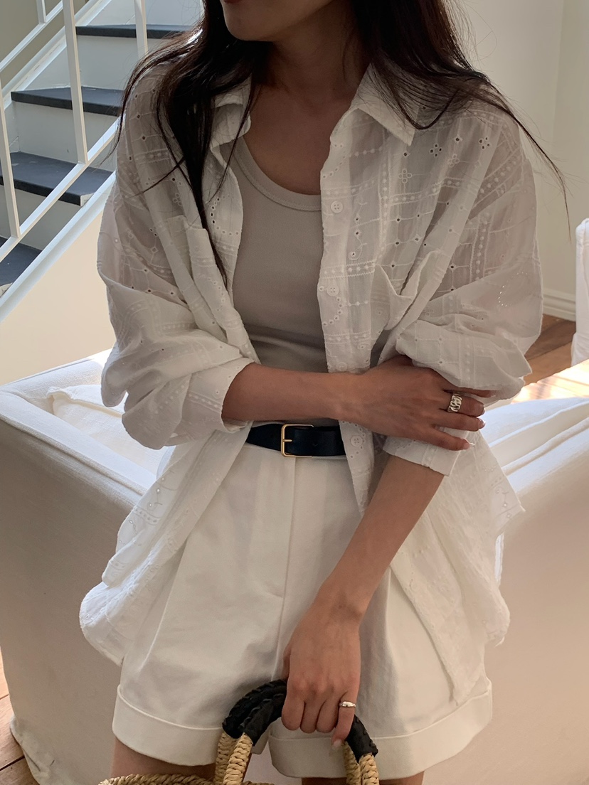 BLEECKER韓國直郵實拍女士新款人氣26春夏襯衫蕾絲衫刺繡BLEECKER襯衫/蕾絲衫