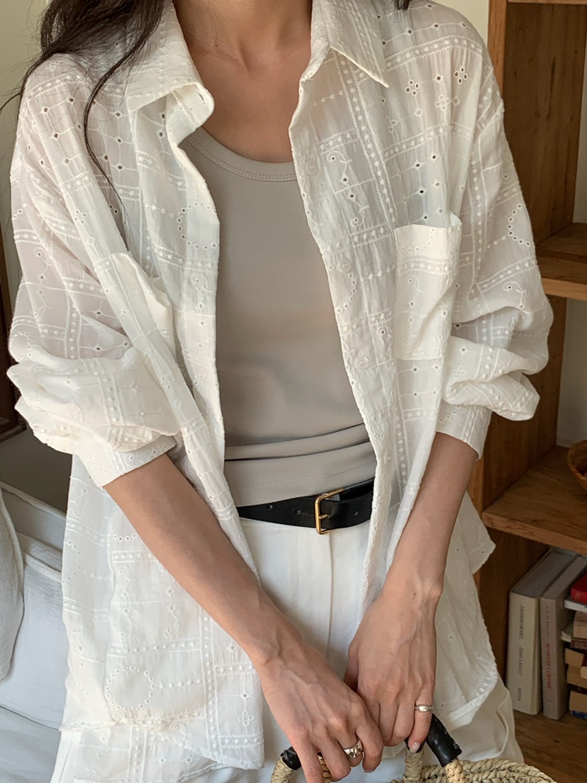 BLEECKER韓國直郵實拍女士新款人氣26春夏襯衫蕾絲衫刺繡BLEECKER襯衫/蕾絲衫