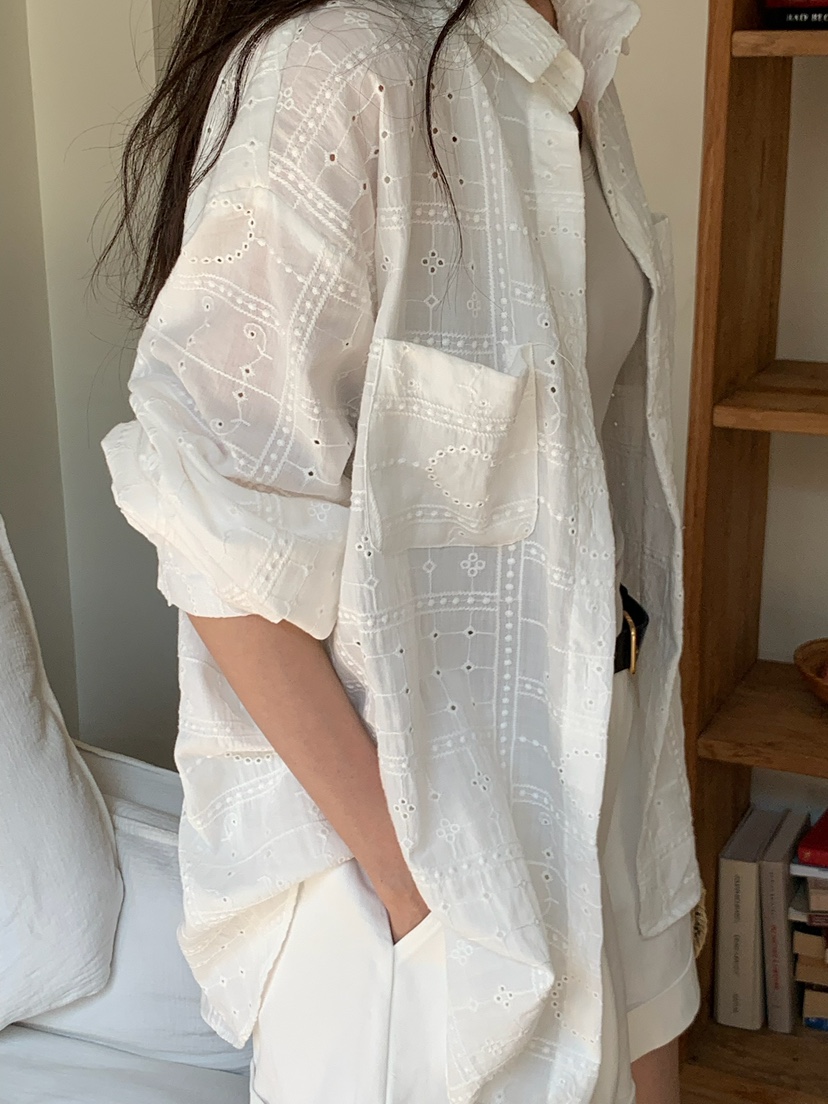 BLEECKER韓國直郵實拍女士新款人氣26春夏襯衫蕾絲衫刺繡BLEECKER襯衫/蕾絲衫