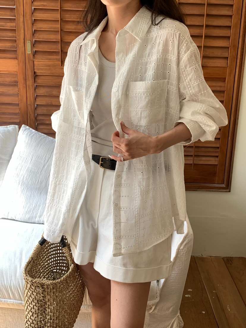 BLEECKER韓國直郵實拍女士新款人氣26春夏襯衫蕾絲衫刺繡BLEECKER襯衫/蕾絲衫