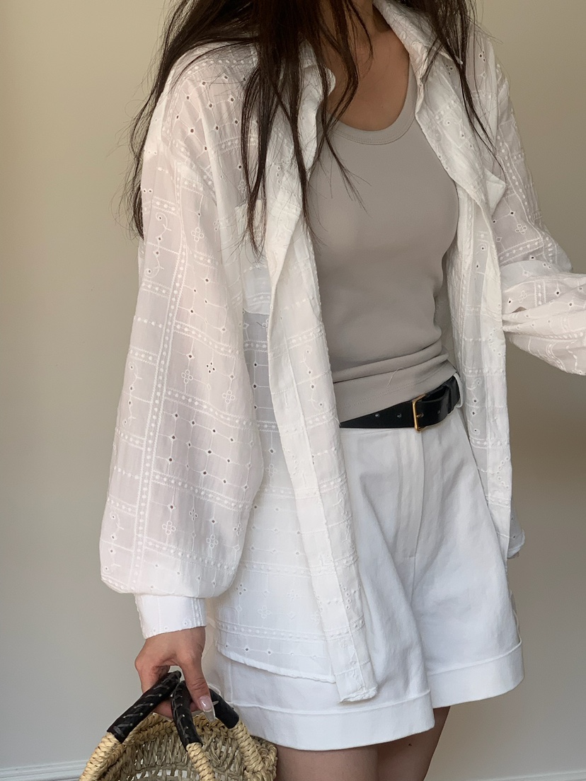 BLEECKER韓國直郵實拍女士新款人氣26春夏襯衫蕾絲衫刺繡BLEECKER襯衫/蕾絲衫