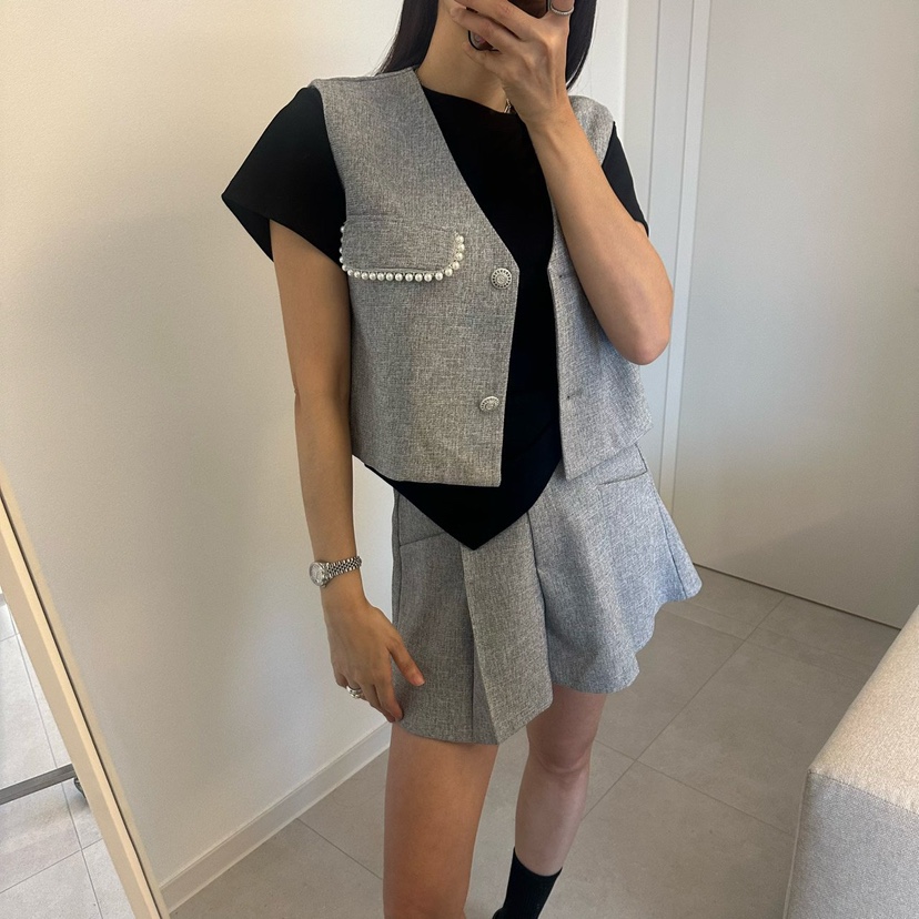 SOUIT韓國直郵女裝新款職業熱賣休閑人氣推薦時尚馬甲粗花呢SOUIT by mabel-L馬甲