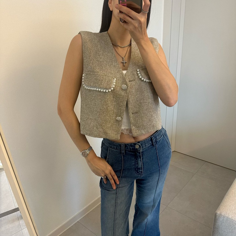 SOUIT韓國直郵女裝新款職業熱賣休閑人氣推薦時尚馬甲粗花呢SOUIT by mabel-L馬甲