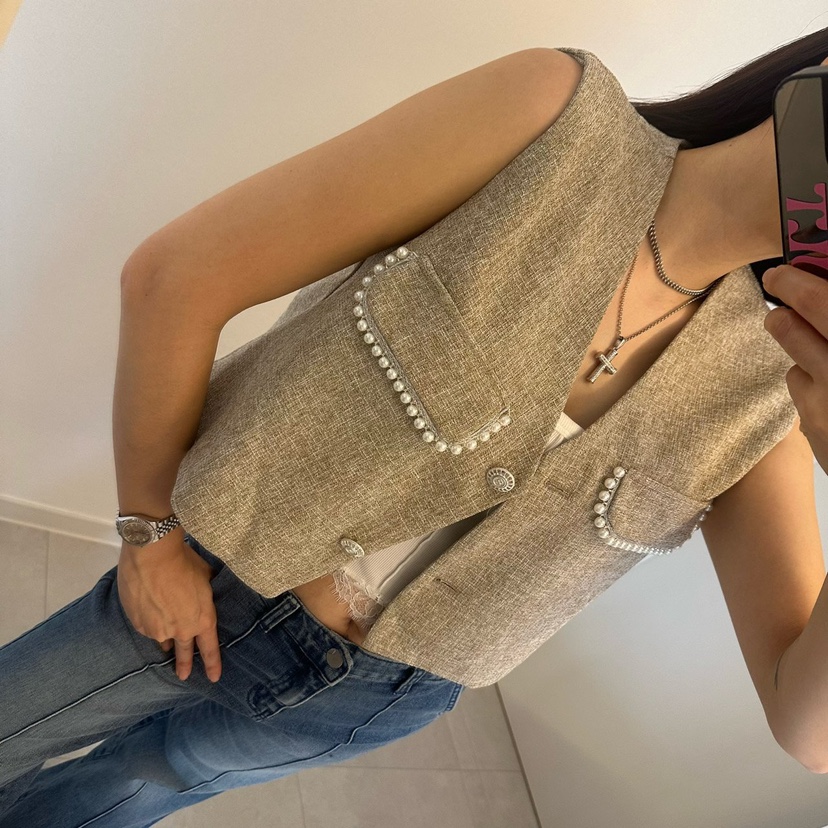 SOUIT韓國直郵女裝新款職業熱賣休閑人氣推薦時尚馬甲粗花呢SOUIT by mabel-L馬甲