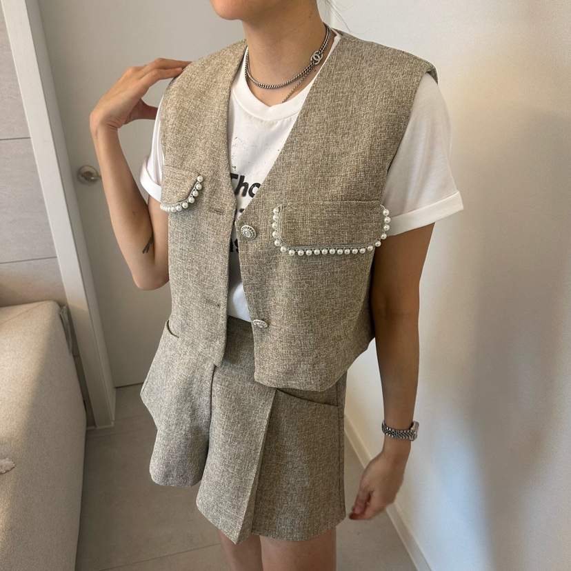 SOUIT韓國直郵女裝新款職業熱賣休閑人氣推薦時尚馬甲粗花呢SOUIT by mabel-L馬甲