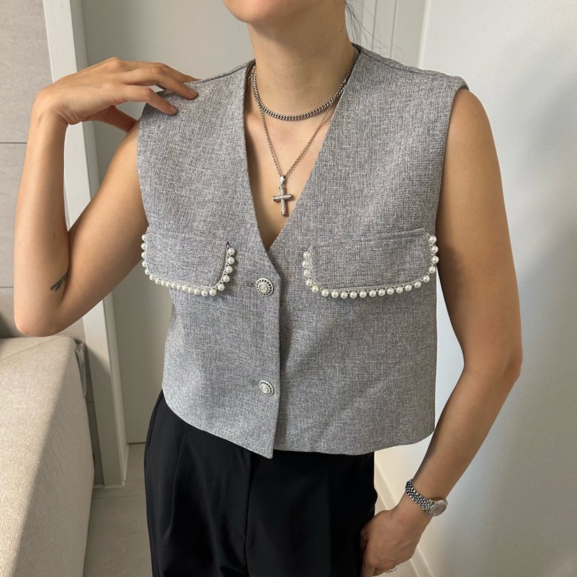 SOUIT韓國直郵女裝新款職業熱賣休閑人氣推薦時尚馬甲粗花呢SOUIT by mabel-L馬甲