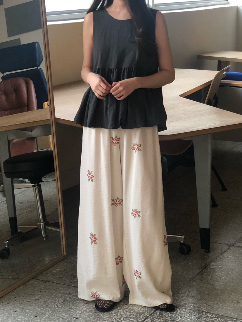 ONDO-P韓國東大門代購女裝新品26春夏人氣推薦休閑褲刺繡ONDO-P休閑褲