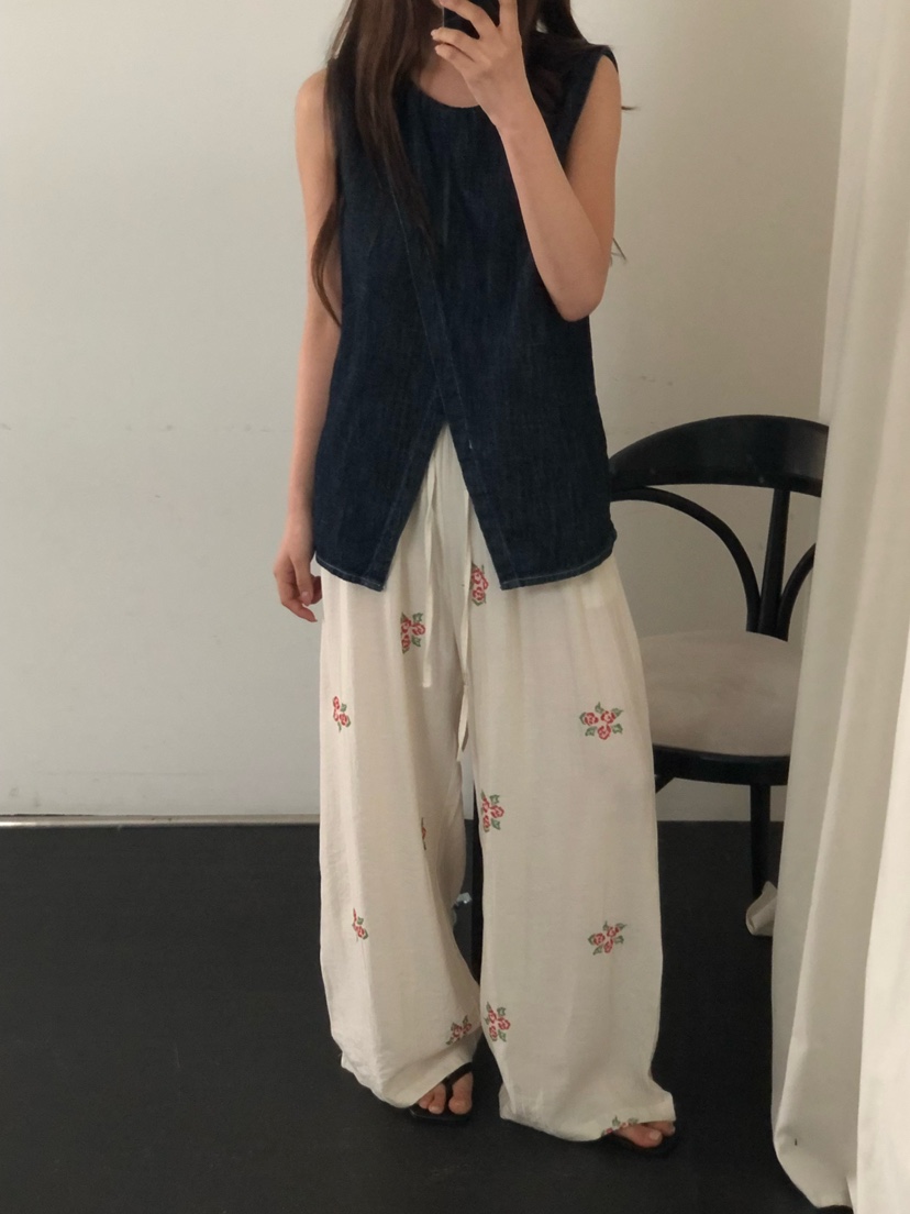 ONDO-P韓國東大門代購女裝新品26春夏人氣推薦休閑褲刺繡ONDO-P休閑褲