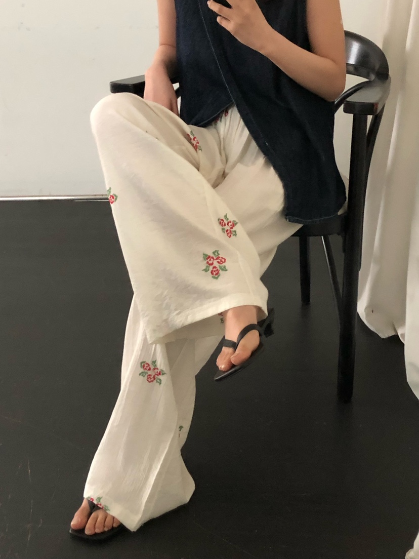 ONDO-P韓國東大門代購女裝新品26春夏人氣推薦休閑褲刺繡ONDO-P休閑褲