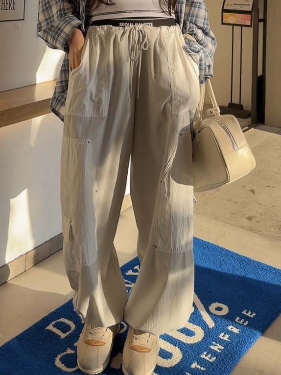 PALETTE-Q韓國直郵實拍女士新款熱賣休閑休閑褲工裝褲撞色PALETTE-Q休閑褲