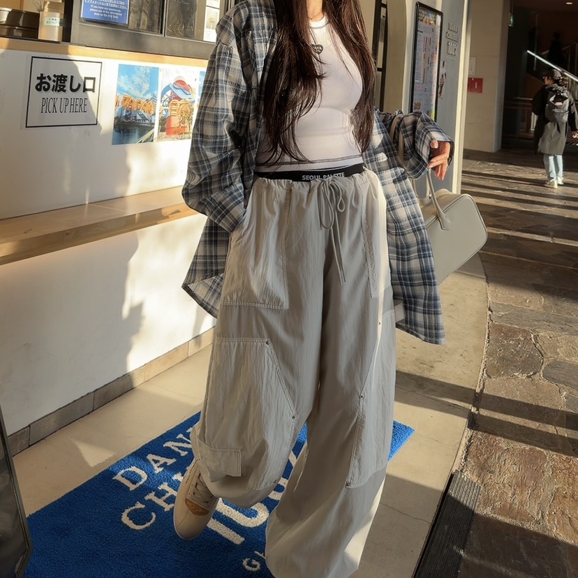 PALETTE-Q韓國直郵實拍女士新款熱賣休閑休閑褲工裝褲撞色PALETTE-Q休閑褲