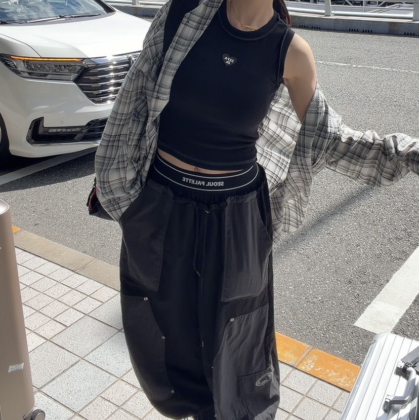 PALETTE-Q韓國直郵實拍女士新款熱賣休閑休閑褲工裝褲撞色PALETTE-Q休閑褲