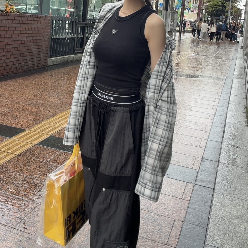 PALETTE-Q韓國直郵實拍女士新款熱賣休閑休閑褲工裝褲撞色PALETTE-Q休閑褲