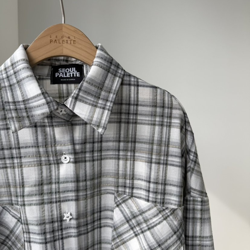 PALETTE-Q韓國東大門直郵女士新品推薦襯衫蕾絲衫格子紐扣PALETTE-Q襯衫/蕾絲衫