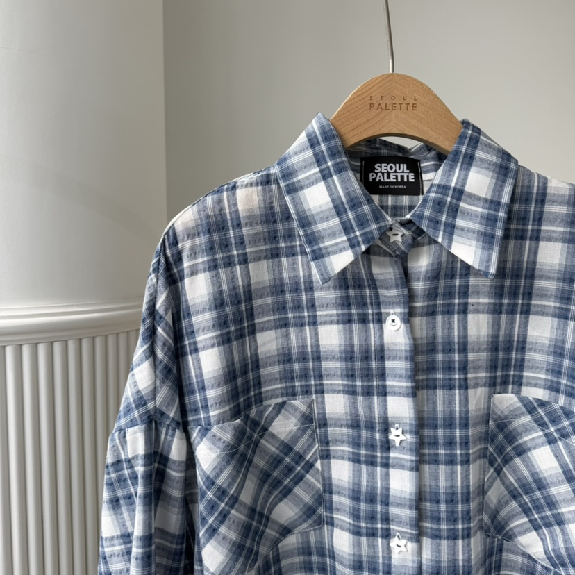 PALETTE-Q韓國東大門直郵女士新品推薦襯衫蕾絲衫格子紐扣PALETTE-Q襯衫/蕾絲衫