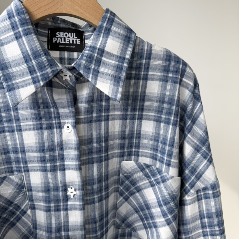 PALETTE-Q韓國東大門直郵女士新品推薦襯衫蕾絲衫格子紐扣PALETTE-Q襯衫/蕾絲衫