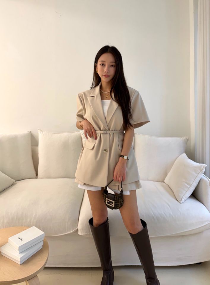 mars韓國代購女裝新品26春夏職業時尚人氣熱賣夾克含腰繩mars夾克