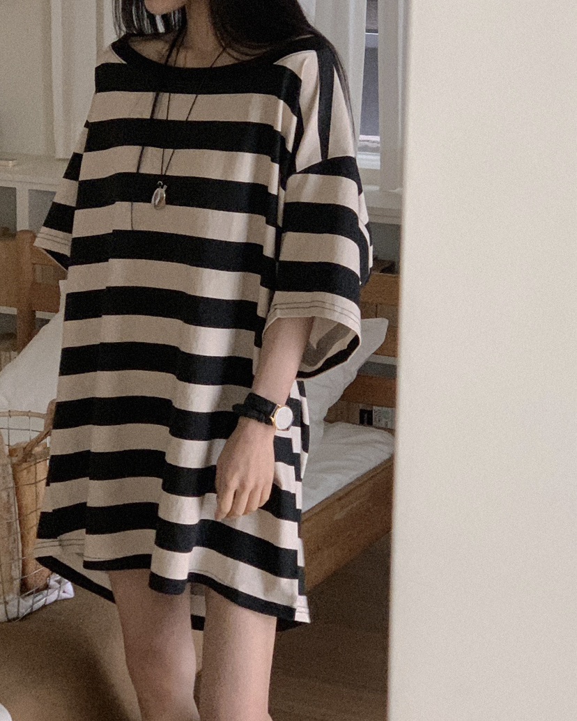 OURWAVE/OUR ROOM韓國東大門直郵女士新款推薦連衣裙條紋Our Wave/Our Room連衣裙
