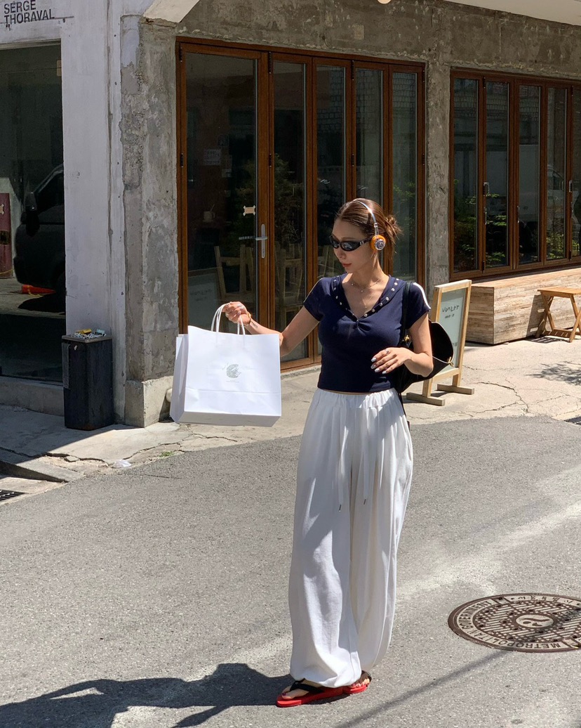 REVE CITE-L韓國直郵實拍女裝新品休閑休閑褲闊腿褲褶裥REVE CITE-L休閑褲